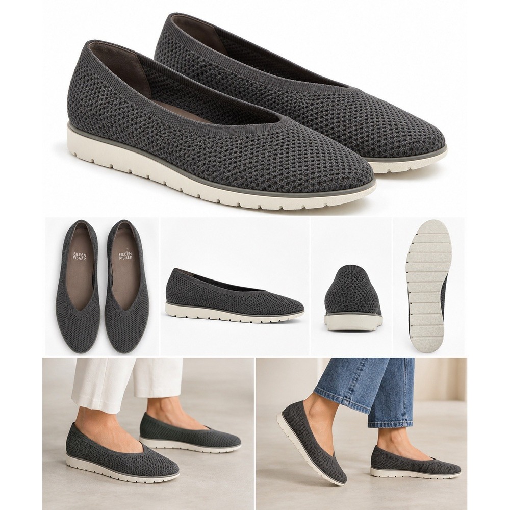 Eileen Fisher Gray Mesh Slip on Sneaker Shoes Women's Sz 8 Sporty Deck Walking